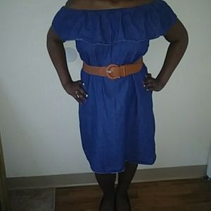 Off-the-shoulder denim dress
